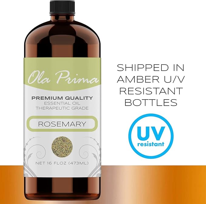 Ola Prima Rosemary Essential Oil (16oz Bulk) for Aromatherapy, Diffuser, Mood Booster – Rosemary Oil for Hair Growth