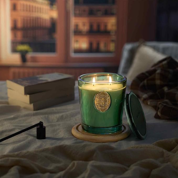 M&SENSE Large Two-Wick Soy Candle | Eucalyptus Cedarwood& Emerald Green | 19.8 oz, 120H Burn Time | Luxury Scented Candle for Relaxation, Gifting, Home Décor | Ideal for Bedroom, Office