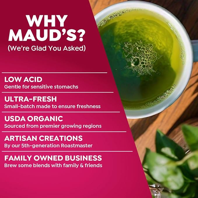 Maud's Organic Matcha Green Tea Pods, 24 ct, Recyclable Single Serve Tea Pods – 100% Gourmet Blended Tea Leaves, Compatible with Keurig K Cups Maker