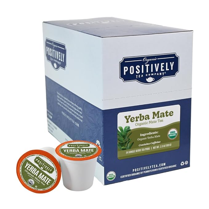 Organic Positively Tea Company, Yerba Mate Tea (Unsmoked), K-Cup Compatible, 24 Pods