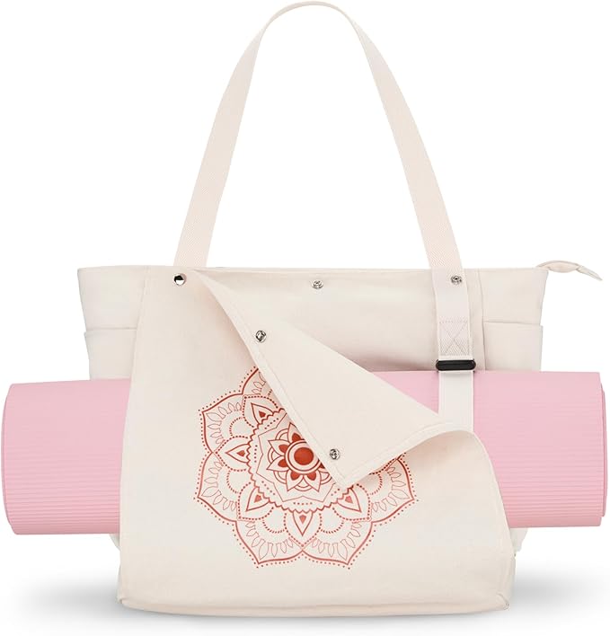 Gonex Yoga Mat Bag, Yoga Gym Bag Tote Bag with Multi Pockets For Women Men, Canvas Yoga Mat Carrier Take in Out Mat Easily For Pilates Travel Workout Office