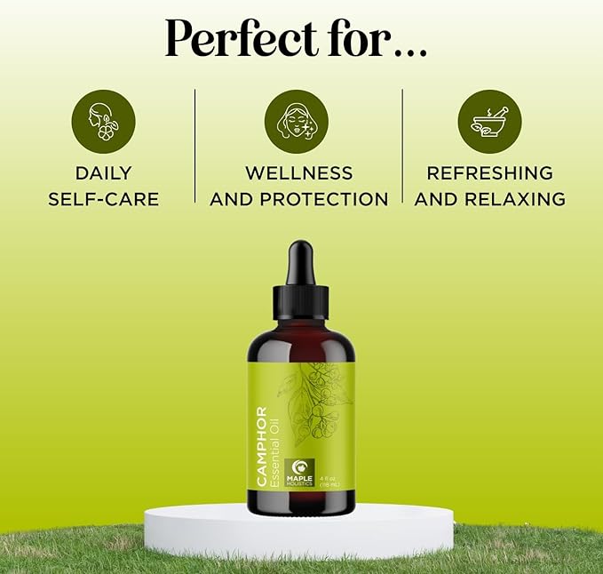 Pure Undiluted Camphor Essential Oil - 100% Pure Camphor Oil for Aromatherapy and Beauty DIYs Great for Soothing Skin and Clearing Chest - Outdoor Diffuser Oil for Patios and Porches (4 Fl Oz)