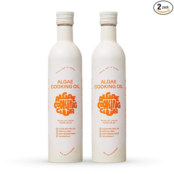Algae Cooking Club Chef-Grade 100% Algae Cooking Oil - Avocado Oil Alternative - 535°F High Smoke Point - Omega-9 Rich, Neutral Buttery Flavor - Seed Oil-Free - For Searing, Baking, Frying (2, 16 fl oz)
