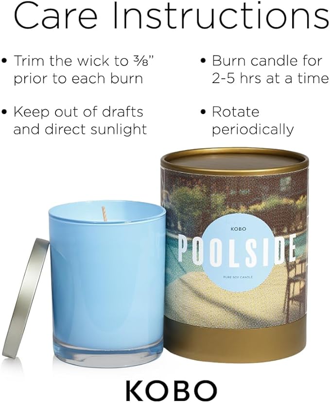 KOBO Poolside Scented Candle for Home (11 oz) – 100% Pure Soy Candle – 80-Hour Long-Lasting, Clean Burn Time – All Natural, Vegan, Non-GMO