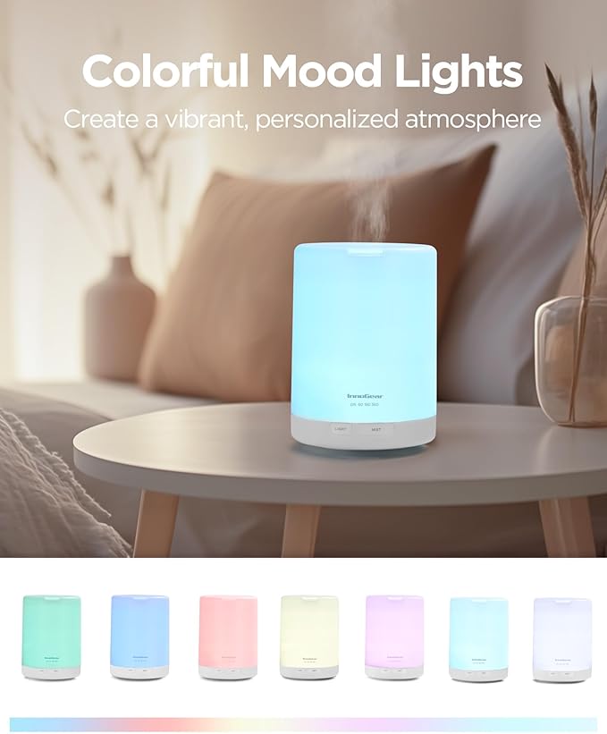 InnoGear 300ML Essential Oil Diffuser, Premium 5-in-1 Ultrasonic Aromatherapy Diffusers Scent Humidifier Aroma Diffuser Vaporizer Auto-Off Timer for Room Office Home, Basic White, Medium