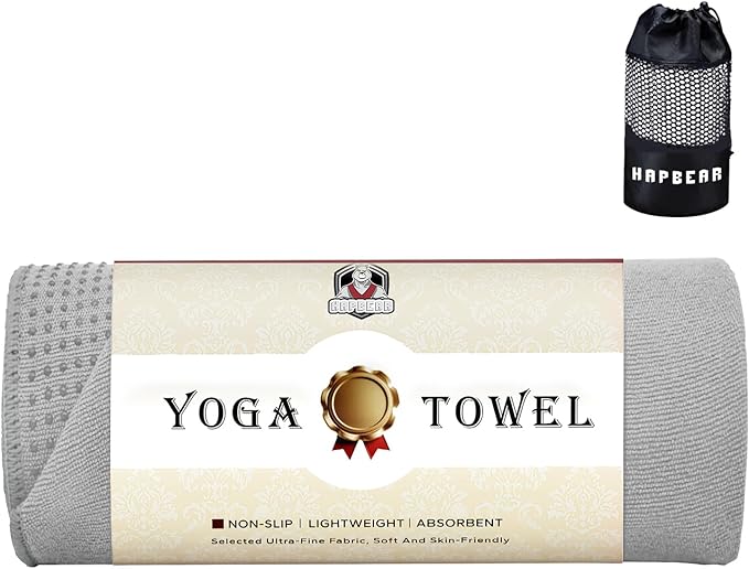 HAPBEAR Hot Yoga Towel - Non Slip Yoga Mat Towel with Grip Dot, Super-Absorbent, Soft Microfiber Towel for Hot Yoga, Pilates and Fitness