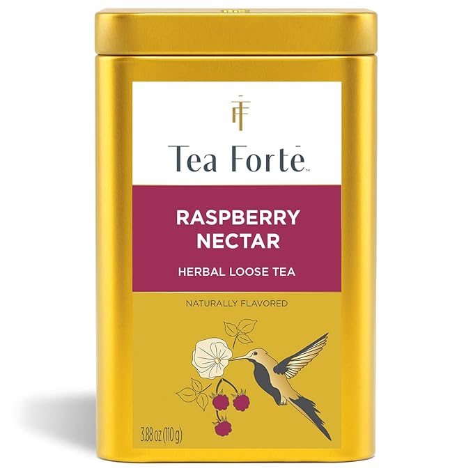Tea Forte Raspberry Nectar Premium Loose Leaf Caffeine-Free Herbal Tea Blend Canister, Makes 35-50 Cups