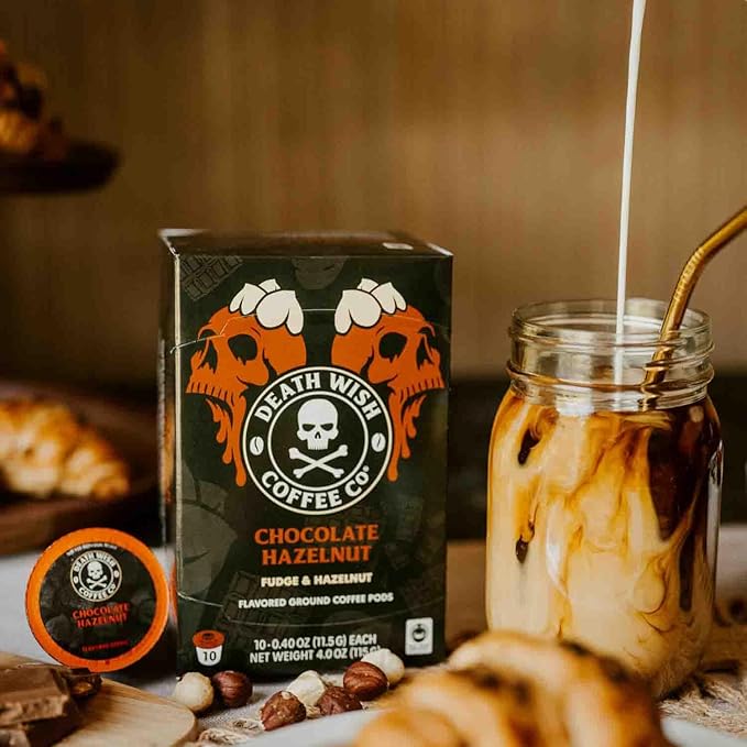 Death Wish Coffee - Single Serve Pods - Dark Roast Coffee Pods - Made with USDA Certified Organic (Chocolate Hazelnut, 30 Count)