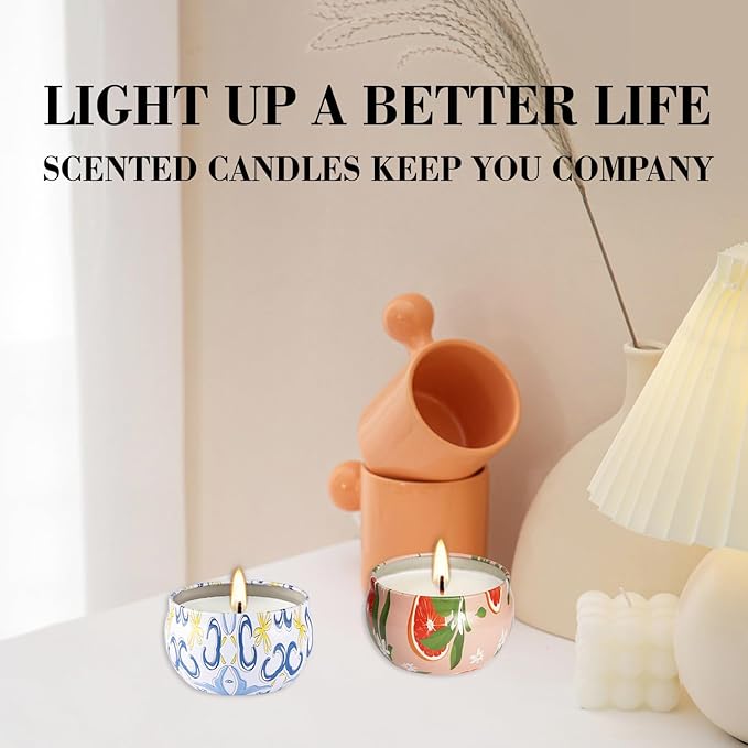 2 Pack Home Scented Candle, Grapefruit and Pine Scented Candles Ladies Gift Set, Soy Wax, Long Burning and Tin Candles, Birthday, Mother's Day, Anniversary.