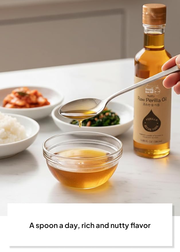 Korean Food Nutty Perilla Oil 6.1 fl oz (180 ml) – 100% Korean Perilla Seeds, Lightly Roasted for Rich, Toasted Flavor
