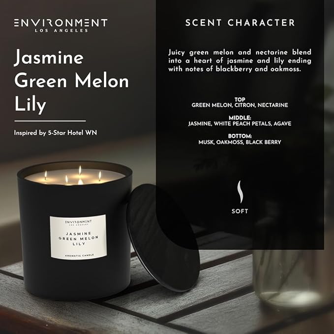 ENVIRONMENT Inspired by 5-Star Resort WN Candle, 55oz Luxury Coconut Wax Candles for Home (Jasmine | Green Melon | Lily) 4 Wick Candle, Home Fragrance Products, 4 Wick Candle, Vegan & Cruelty-Free