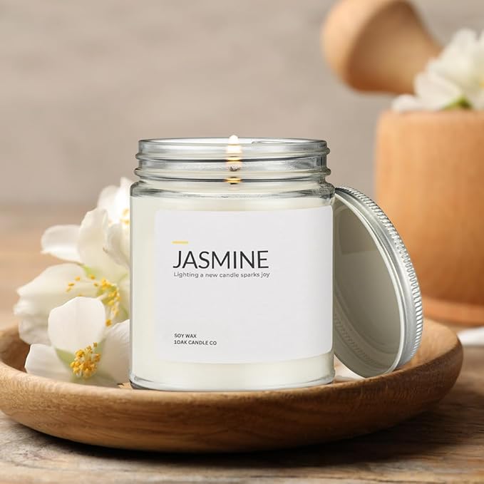 1OAK Jasmine Candle - Soy Wax Scented Candles (Jasmine) - Soy Candles for Home Scented - Long Burning Premium - Hand-Poured (7oz.)