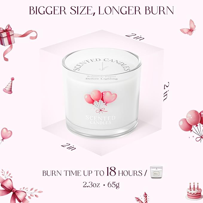 Birthday Candles, Scented Candles Gift Set for Stress Relief, 3 Votive Candles for Women and Men, Birthday Candle Gifts for Women (Pink + Purple + White, 7 oz)