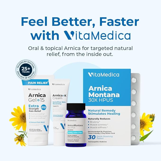 VitaMedica Arnica Montana 30C Rapid Dissolve Tablets for Natural Pain, Bruising, and Swelling Support - Homeopathic Medicine for Injury and Surgery Recovery - 150 Ct - 50 Servings