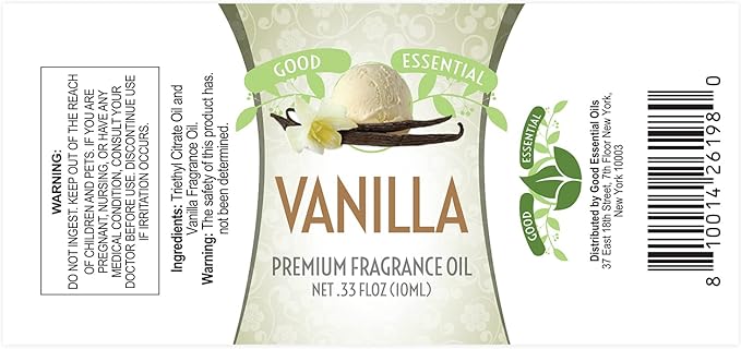 Good Essential Professional Vanilla Fragrance Oil 10 ml (0.33 fl oz) for Candles, Soaps, Perfume, Home Fragrance, Vanilla Diffuser Oil, and Body Lotion