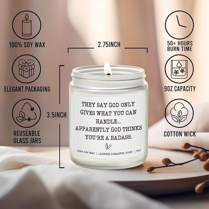 Get Well Candle Gifts for Women, They Say God Only Gives What You Can Handle Candle, Funny Cancer After Surgery Gifts Humor Encouragement Gift Feel Better for Sick Friends, Condolences Gift for Loss