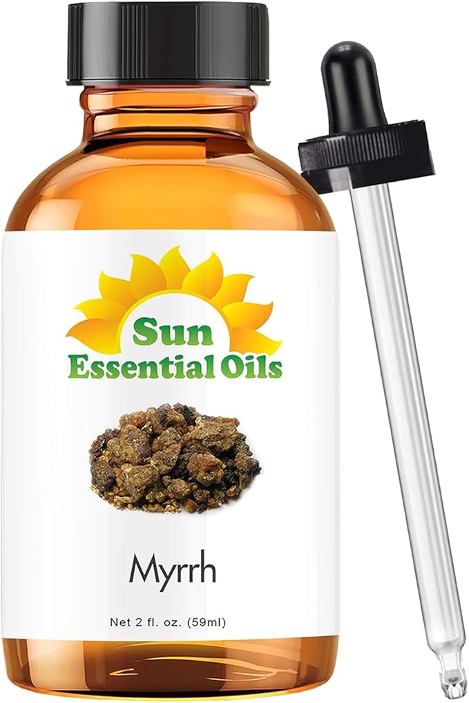 Sun Essential Oils - 2 oz Myhrr Essential Oil for Diffuser, Skin, Face, Hair & Aromatherapy Massage, Fragrance for Candle, Soap, Lotion & Shampoo Making at Home