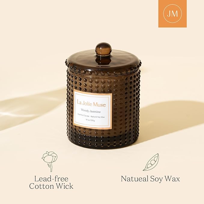 LA JOLIE MUSE Woody Jasmine Candles for Home Scented, Luxury Candles Gifts for Women, Mother's Day Gift, Natural Soy Wax, 75 Hours 10 OZ