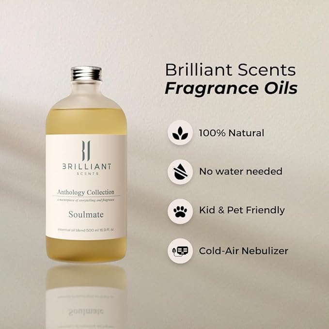 Brilliant Scents Soulmate Fragrance Oil 120ml - Premium Diffuser Oil for Home, Office, Hotels - Long Lasting, Plant-Based, Meets IFRA Standards, USA-Made - Fruity-Floral Marine Scent