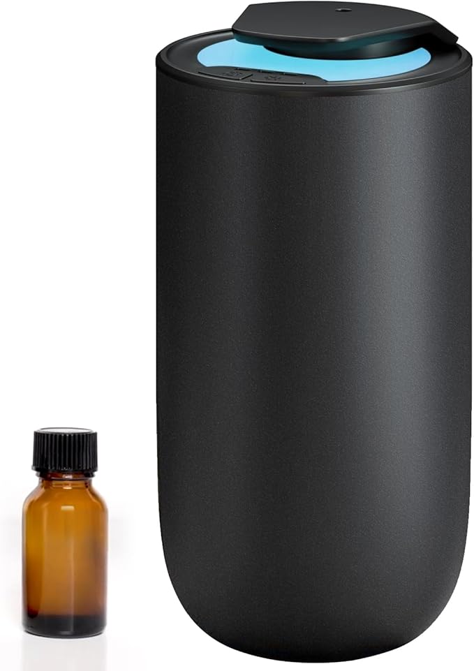 Mini Waterless Car Essential Oil Diffuser for Homes, Offices, Spas and Hotels， Black Finish -Aromatherapy Oil Diffuser for Aesthetic Scent,15ml Capacity - LED Light,Pet and Child-friendly,Quiet