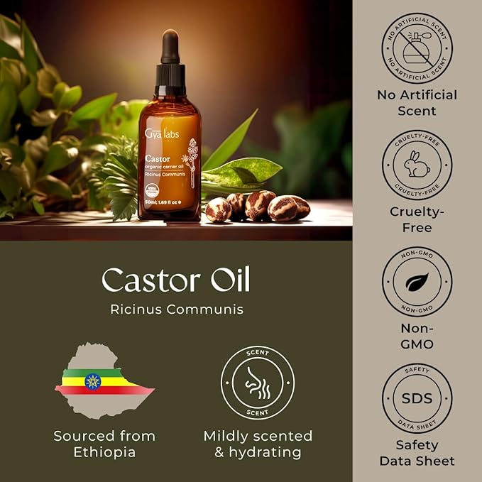 Gya Labs Castor Oil - 1.7 Fl Oz - Carrier Oil for Hair, Skin, Face, Scalp & Body Massage