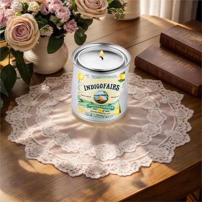 Lemon Scented Candle, 10oz Vintage-Style Hand-dented Tin Jar, Natural Soy Wax Aromatherapy Candle for Home, 70 Hours Long-Lasting Burn, Eco-Friendly Gift for Women and Men