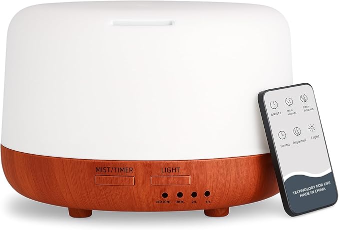 300ML Essential Oil Diffuser, Small Aromatherapy Diffuser with Remote, 7-Color LED Light, 4 Timer Settings, Safe Auto-Off, for Bedroom, Desk, Home Office