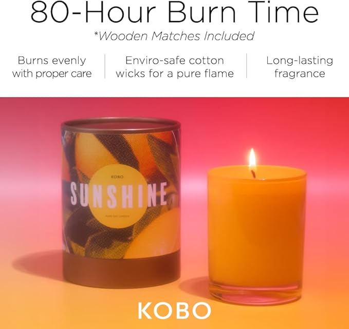 KOBO Sunshine Scented Candle for Home (11 oz) – 100% Pure Soy Candle – 80-Hour Long-Lasting, Clean Burn Time – All Natural, Vegan, Non-GMO