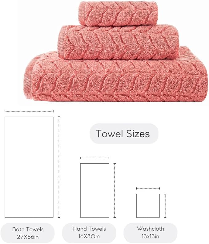BAGNO MILANO Turkish Bath Towels, Soft Plush Jacquard Luxury Bath Towels, Quick Dry Towel Set (Coral Red, 3 pcs Towel Set)