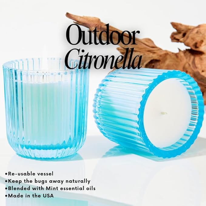 Hillhouse Naturals Outdoor Seaside Citronella 8oz Candle Colored Glass 50+ Hour Burn. 100% Soy Wax Blend. Made in The USA
