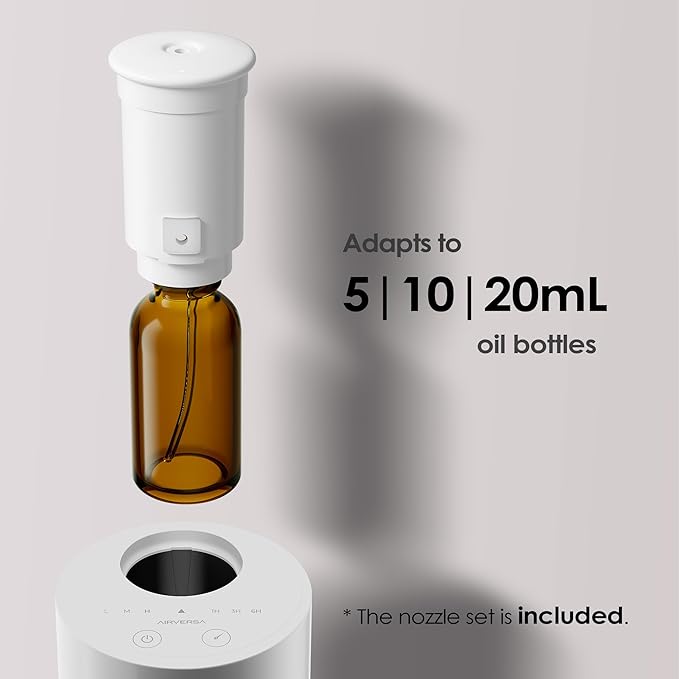 Airversa Waterless Essential Oil Diffuser Starter Kit with 30mL Hotel Fragrance Oil Inspired by BaCRT, Battery Operated Car Diffuser, Portable Aroma Nebulizer for Home Car Office, AN6Kit-4, White
