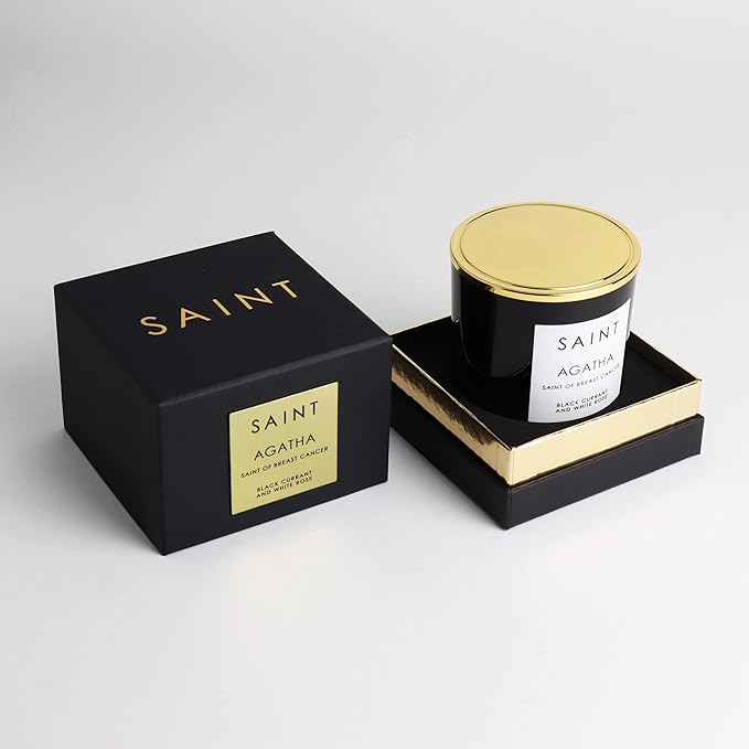 SAINT Agatha Scented Candle with Prayer and Prayer Coin, Saint of Breast Cancer, Soy Coconut Aromatherapy Candle with 50 Hour Burn Time