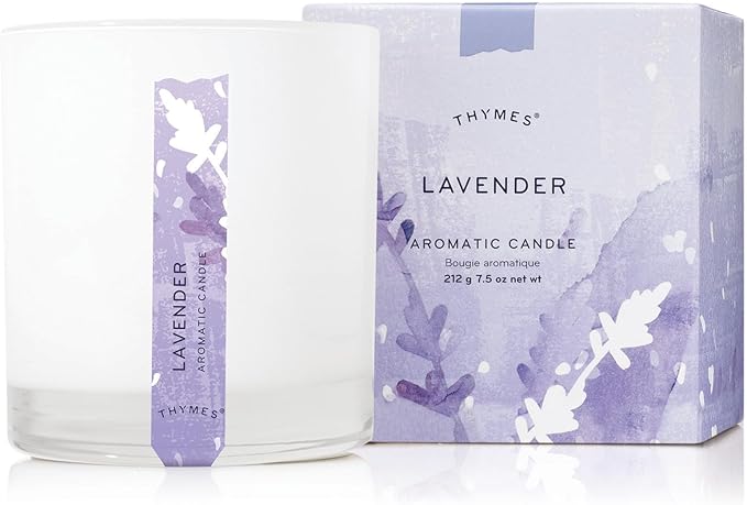 Thymes Aromatic Jar Candle - Lavender Scented Candle for a Soothing Home Fragrance - Matte White Candles (7.5 oz)