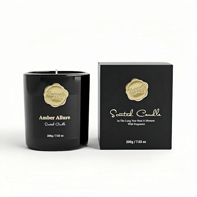 Luxurious Scented Candle-Amber Allure-Aromatherapy Jar Candles for Relaxation & Sleep -7 oz- 45 Hours Clean Burn-Hand-Cast -100% Natural Soy Wax -Valentine’s Day Gift