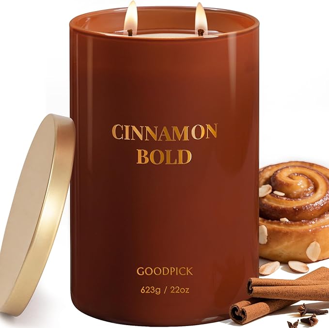 Goodpick Cinnamon Bold Scented Soy Candle, 22oz Long Burning 120H, Warm Spicy Vanilla Clove Gourmand, Home Aromatherapy Candles