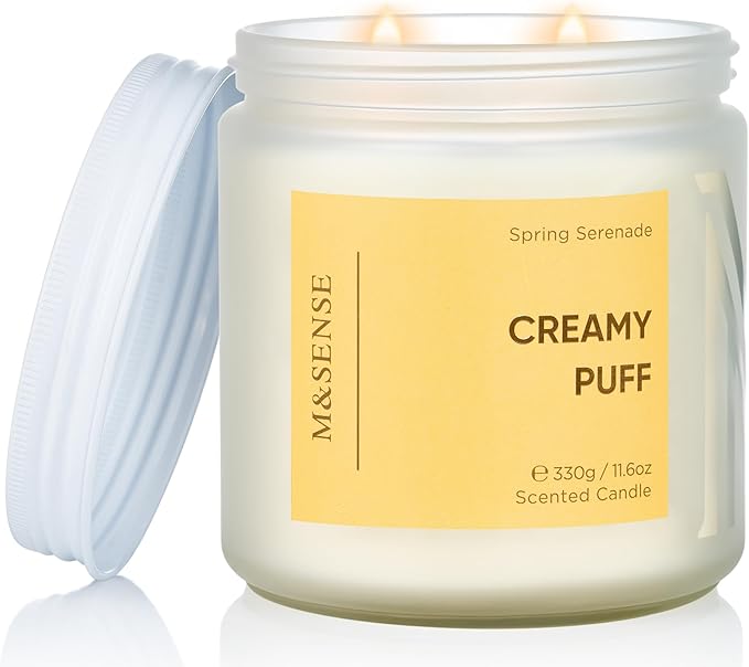 M&SENSE Creamy Gardenia Scented Candle, 11.6oz Natural Soy Wax Non Toxic Candle 70-Hour Burn Time, 2-Wick Aromatherapy Gifts for Home Decor & Housewarming