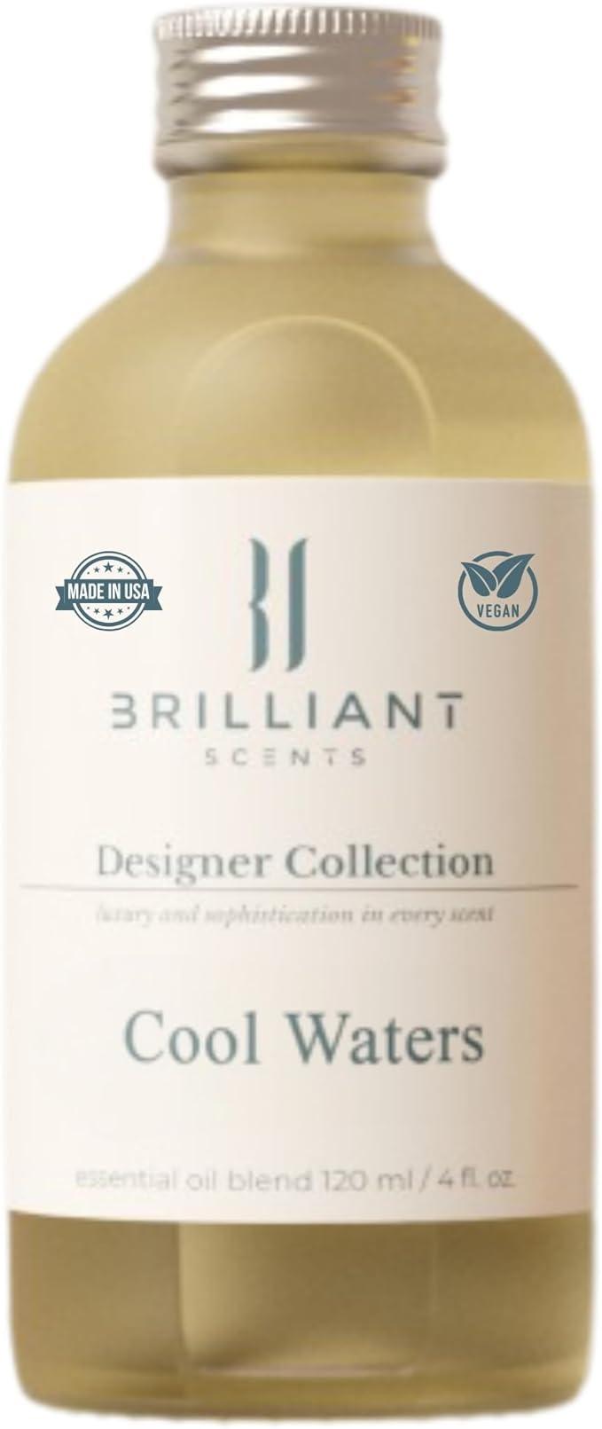 Brilliant Scents Cool Waters Fragrance Oil 120ml - Premium Diffuser Oil for Home, Office, Hotels - Long Lasting, Plant-Based, Meets IFRA Standards, USA-Made - Mint, Lavender, Tobacco