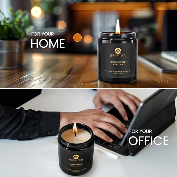 Scented Candles for Men, Berry Candle,Candles for Home Scented, Black Candles Soy Candle, Stress Relief Gift for Men Birthday Christmas