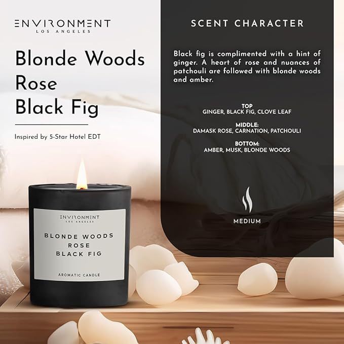 ENVIRONMENT Inspired by 5-Star Resort EDT Candle, 8oz Luxury Coconut Apricot Wax Candles for Home (Blonde Woods | Rose | Black Fig) Home Fragrance Products, 1 Wick Candle, Vegan & Cruelty-Free