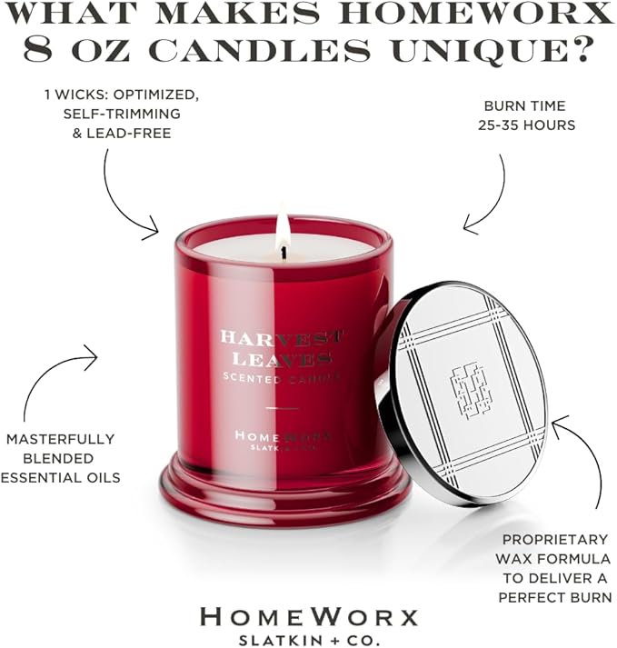 HomeWorx by SLATKIN + CO. Candle- Harvest Leaves, 8 oz. Premium Scented Candle - 25-35 Hours Burn Time