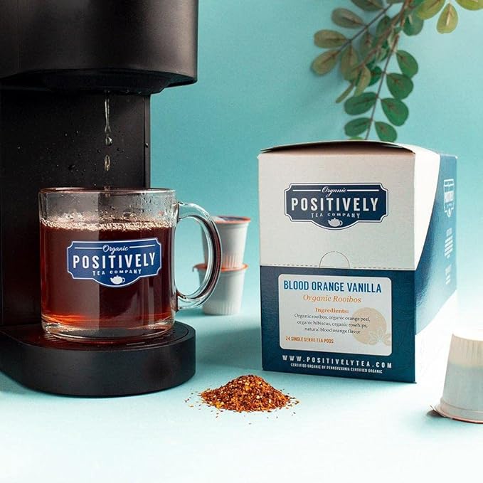 Organic Positively Tea Company, Blood Orange Vanilla Rooibos Tea, K-Cup Compatible, 96 Pods