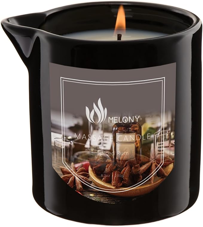 MELONY Massage Oil Candle | Great for Calming, Soothing and to Relax | with Natural Soy Wax | 8.1oz (Spiced Rum)