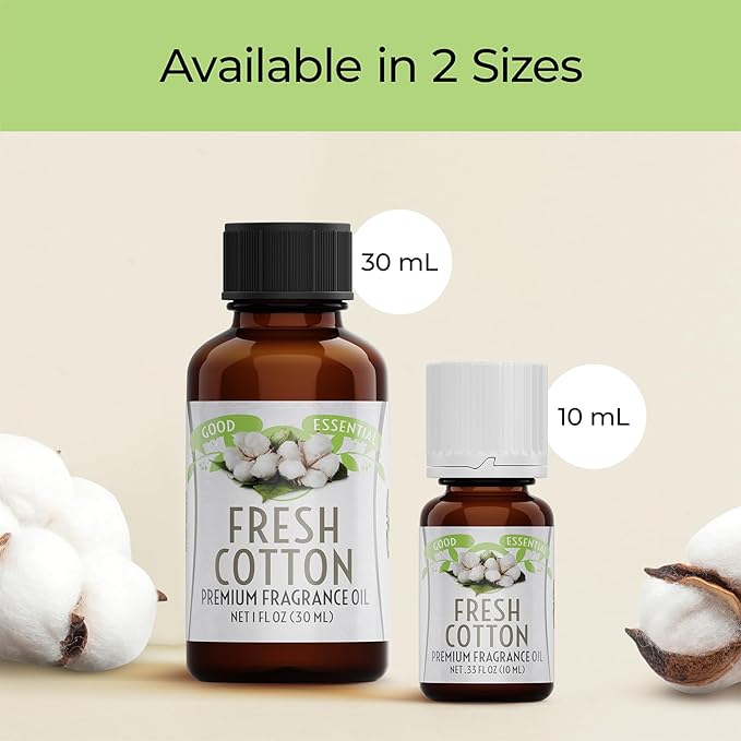 Good Essential Professional Fresh Cotton Fragrance Oil 30ml (1 fl oz) - Scent for Diffusers, Candles, Soaps, Lotions, Perfumes, Dryer Balls