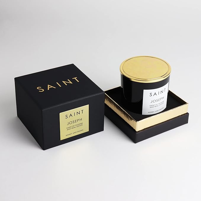 SAINT Joseph Scented Candle with Prayer and Prayer Coin, Saint of Fathers and Real Estate, Soy Coconut Aromatherapy Candle with 50 Hour Burn Time