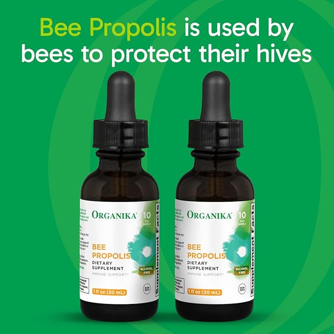 Organika Bee Propolis Tincture 1 oz x 2 Pack: Clean and Vegan Propolis Extract for Immune Defenses, Throat, and Breath - Free of Gluten, GMO, & Artificial Flavors - 20 Day Prop Drops Supply