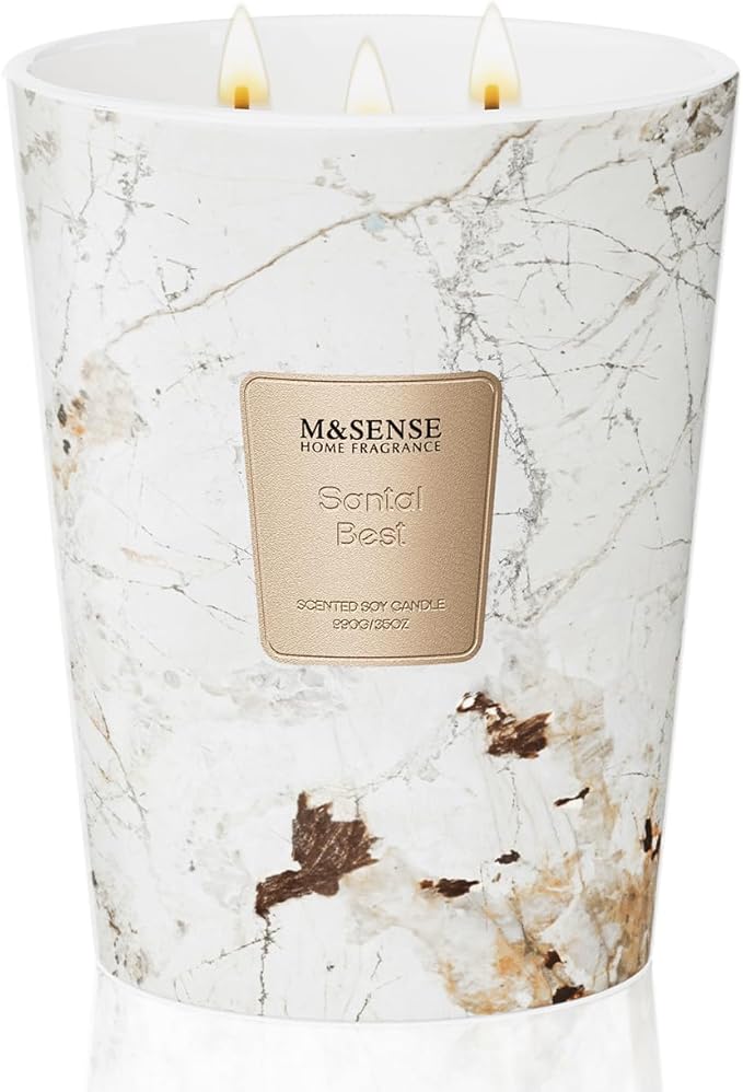 M&SENSE Extra Large Candle 35oz 150H Santal Scented Candle, 3 Wick Highly Scented Jar Candle, XL Candles Gift for Stress Relief, Meditation, Yoga