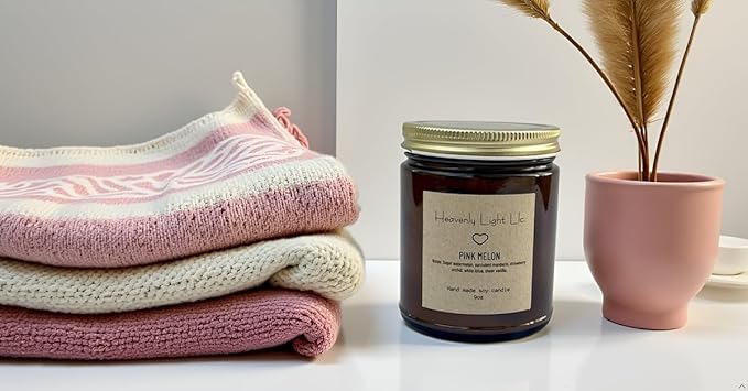 Heavenly Light LLC 100% Non-Toxic 9 oz Scented Soy Wax Candles (Pink Melon)