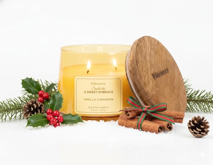 Folkulture Scented Candles – 8.8 Oz | Vanilla & Cinnamon Luxury Jar Candles for Women,Relaxation, Housewarming Gifts | Bath & Body Works, Aromatherapy Candles for Home with 30 Hrs Burntime