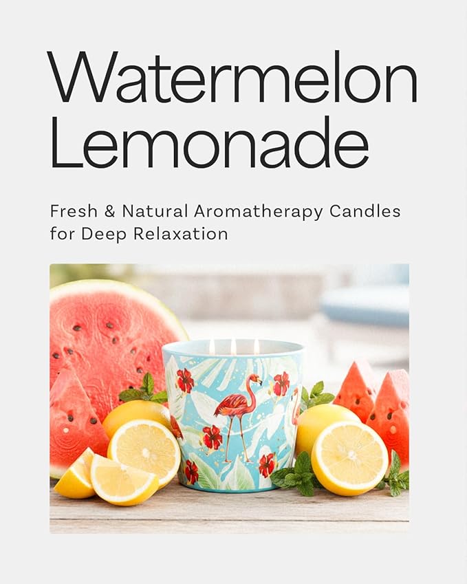 Watermelon Lemonade Scented Candle, 30oz Natural Soy Wax Non Toxic, 3 Wick Large Aromatherapy Candles for Home Scented, 100 Hours Long Lasting,Clean Burn Big Candle for Large Room,Stress Relief,SPA