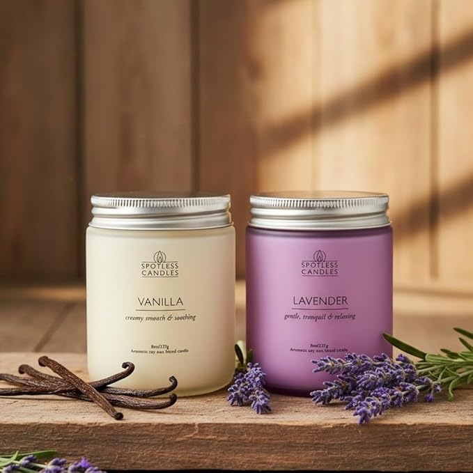 Aromatic Candles Two Pack - 2 x 8 oz Lavender & Vanilla in a Gift Pack Strong Scented Candles by Spotless Candles
